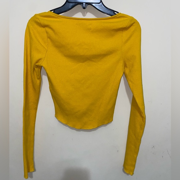 Square neck crop long sleeve thin sweater top - Picture 2 of 2